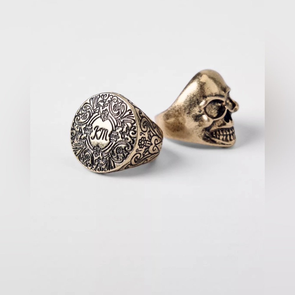 ZARA Kate Moss Bobby Gillespie Collection Skull Gold Chunky Ring Set Goth Punk